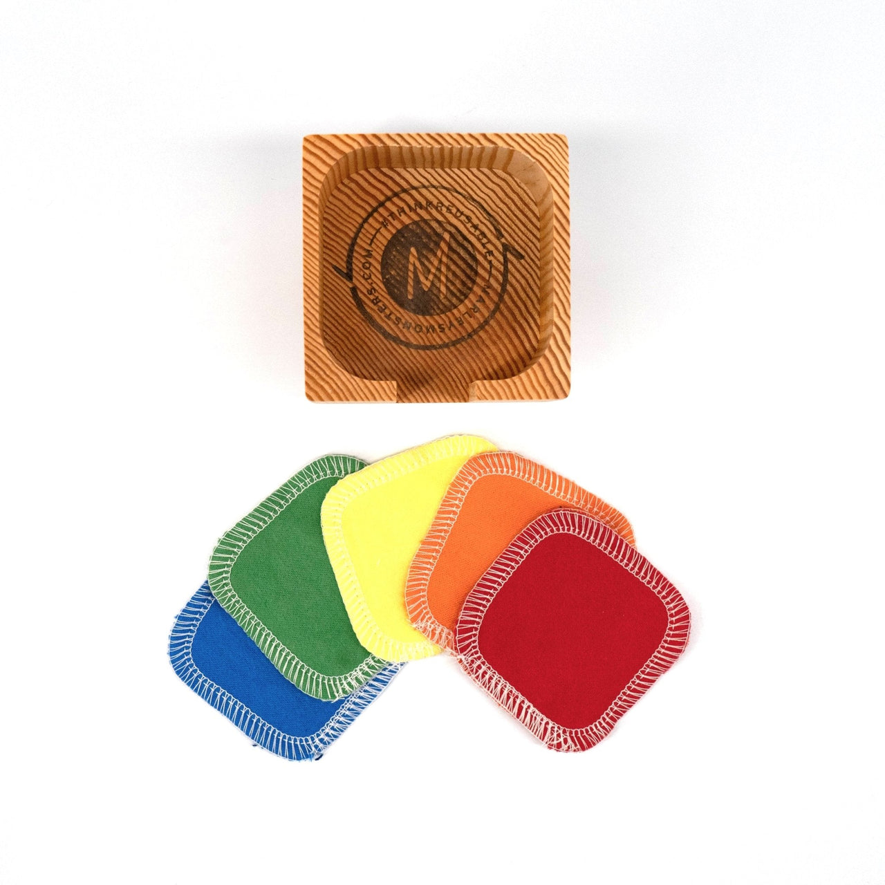Wooden Facial Round Container with 20-Pack of Reusable Facial Rounds: Rainbow
